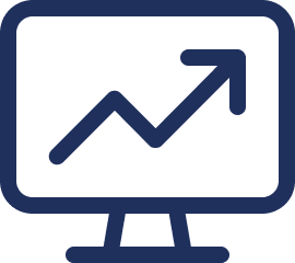 Computer monitor displaying upwards graph.
