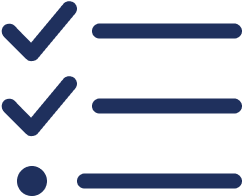 List with check marks.