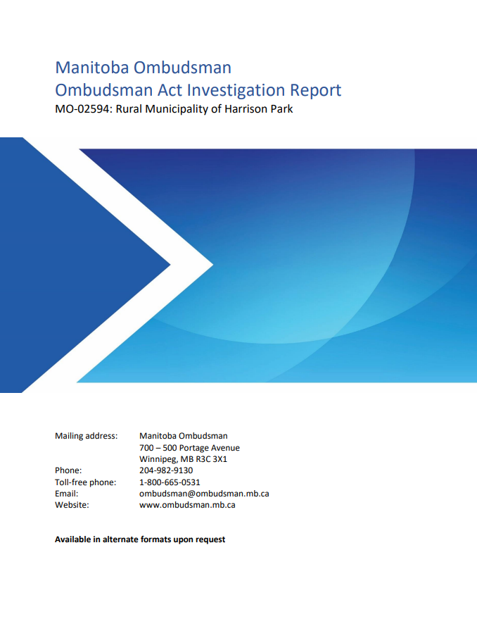 Rapport d’enquête : Loi sur l’ombudsman – Municipalité rurale de Harrison Park – Conflit d’intérêts