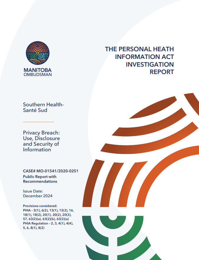 Rapport d’enquête : Atteinte à la vie privée en vertu de la LRMP Southern Health-Santé Sud